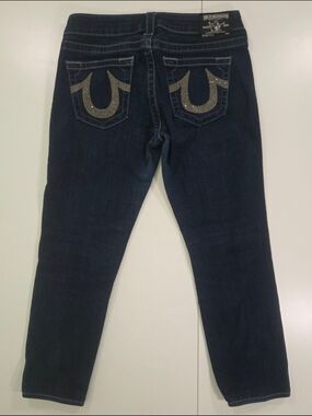 True Religion Stella Skinny Jeans Glitter Horseshoe Pocket Dark Wash 29 NWOT